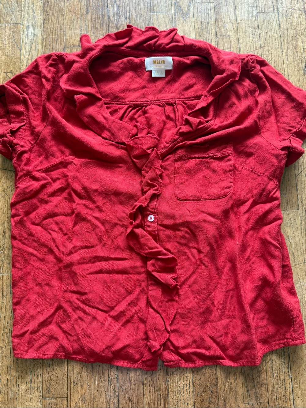 Maeve Bright Red Ruffle-Trim Knit Top